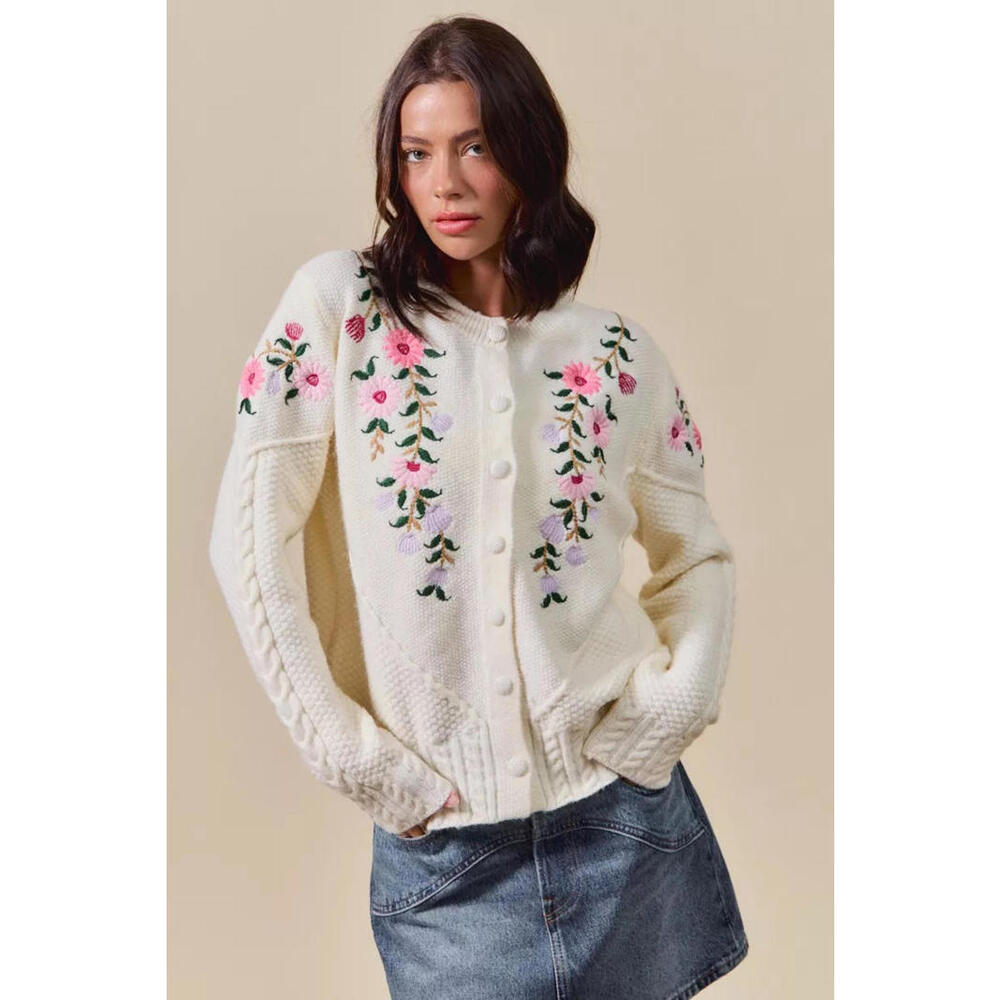 Floral Embroidered Coquette Sweater Cardigan